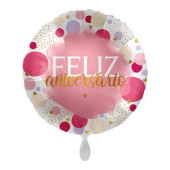 Balão Foil Redondo Feliz Aniversário Rosa 43cm