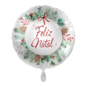 Balão Foil Redondo Feliz Natal Coroa 43cm