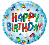 Balão Foil Redondo Happy Birthday Blocos 46cm