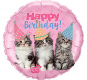 Balão Foil Redondo Happy Birthday Gatos 46cm