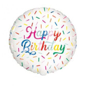 Balão Foil Redondo Happy Birthday Sprinkle 45cm
