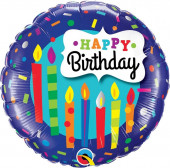 Balão Foil Redondo Velas Happy Birthday 46cm