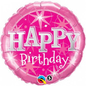Balão Foil Sparkle Rosa Happy Birthday 46cm