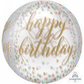 Balão Orbz Happy Birthday Confetti Fun 38cm