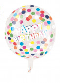 Balão Orbz Happy Birthday Confettis Coloridos 38cm