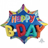 Balão Supershape Happy Birthday Estrela 3D 88cm