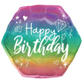 Balão Supershape Happy Birthday Sparkle Holográfico 58cm