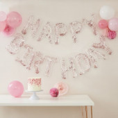 Banner Balões Confetti Happy Birthday Rose Gold