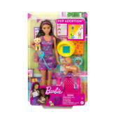 Boneca Barbie Adota Cachorros Vestido Roxo