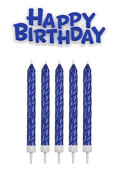 Conjunto Velas + Placa Happy Birthday Azul