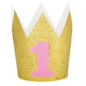 Coroa Glitter Dourada Nº1 Rosa