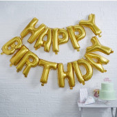 Faixa Banner de Balões Happy Birthday gold Dourado