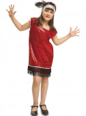 Fato Charleston vermelho com franjas pretas
