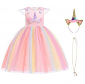 Fato Vestido Princesa Unicórnio Rosa Rainbow