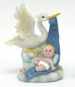 Figura Cegonha com Bebé Lenço Azul 8cm