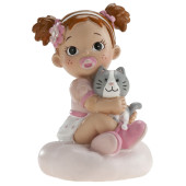 Figura Menina com Gato Batizado 10cm