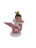 Figura Menina Pássaro Coroa Batizado 10cm