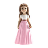 Figura Primeira Comunhão Menina Saia Rosa 16cm