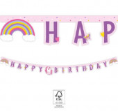 Grinalda Banner Happy Birthday Unicórnio Rainbow Colors