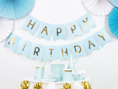 Grinalda Happy Birthday Azul e Dourado
