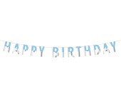 Grinalda Happy Birthday Azul Prateado