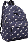 Mochila Escolar Cavalos Azul Marinho 38cm