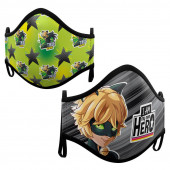 Pack 2 Máscaras Reutilizáveis Cat Noir Ladybug 6-9 anos