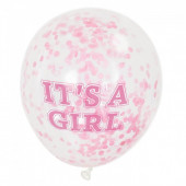 Pack 6 balões 12 polegadas Rosa com Confettis It´s a Girl