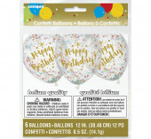 Pack 6 Balões Látex Happy Birthday Confettis