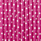 Palhinhas Papel Bolinhas Rosa Fúchsia 10 uni