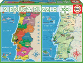 Puzzle Mapa Distritos + Físico Portugal 2x100 peças