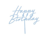 Topo de Bolo Happy Birthday Acrilico Azul Claro 16,5cm