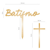 Topper Bolo Batismo + Cruz Ouro