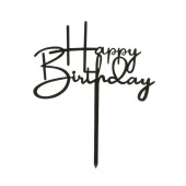 Topper Bolo Happy Birthday Acrílico Preto