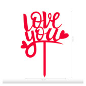 Topper Bolo Love You Acrílico Vermelho