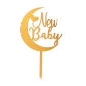 Topper Bolo Lua New Baby Acrílico Dourado