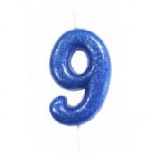 Vela Aniversário Azul Glitter Nº 9