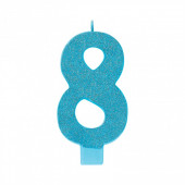 Vela Aniversário Azul Turquesa com Glitter Nº8 13cm