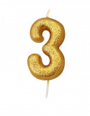Vela Aniversário Gold Glitter Nº 3