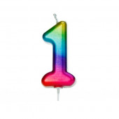 Vela Aniversário Nº1 Metálica Rainbow
