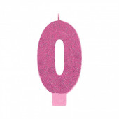 Vela Aniversário Rosa com Glitter Nº0 13cm