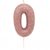 Vela Aniversário Rose Gold Glitter Nº 0