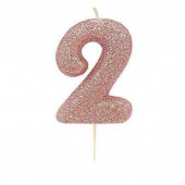 Vela Aniversário Rose Gold Glitter Nº 2