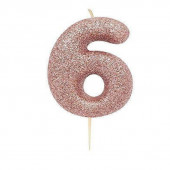 Vela Aniversário Rose Gold Glitter Nº 6