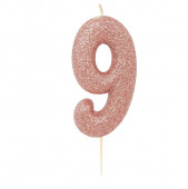 Vela Aniversário Rose Gold Glitter Nº 9