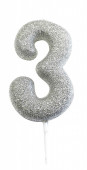Vela Aniversário Silver Glitter Nº 3