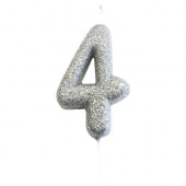 Vela Aniversário Silver Glitter Nº 4
